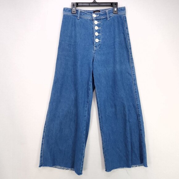 Urban Outfitters BDG Jeans Super Wide Leg Button Fly High Waist Raw Hem Size 25 - Picture 1 of 13